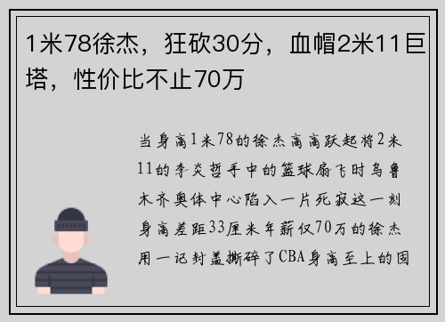 1米78徐杰，狂砍30分，血帽2米11巨塔，性价比不止70万